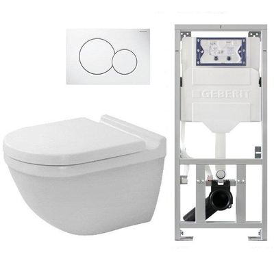 Duravit Starck 3 toiletset met Geberit inbouwreservoir toiletzitting met Saniclass softclose zitting en sigma01 bedieningsplaat wit