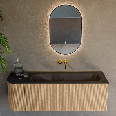 MONDIAZ KURVE 135cm Meuble salle de bain avec module 25 G - couleur Oak - 1 tiroir - 1 porte - vasque BIG MEDIUM droite - sans trous de robinet - Urban