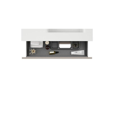 Saniclass Chaci Meuble de salle de bain - 80x46x55cm - lavabo en céramique noir - 1 vasque - 1 trou de robinet - 2 tiroirs - miroir rectangulaire - mat cotton (beige)