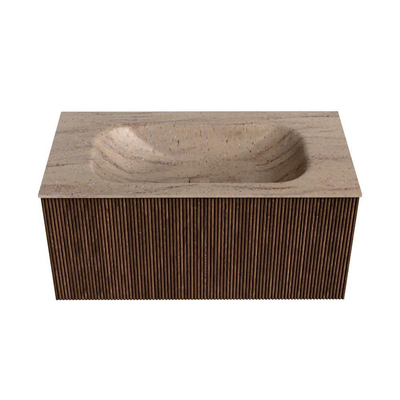 MONDIAZ KURVE-DLUX 90cm badmeubel kleur Walnut met 1 lade en 0 deuren. Wastafel BIG SMALL Midden 1 kraangat Saba.