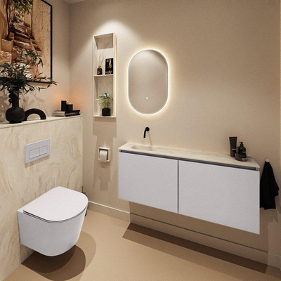 MONDIAZ TURE-DLUX Meuble de toilettes 120 cm Cale. EDEN lavabo Ostra position gauche. Sans trou de robinet.
