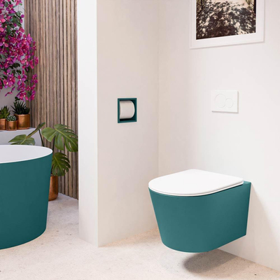 Mondiaz LAVIE hangtoilet – spoelrandloos – 36 x 53 cm – met softclose zitting – Smag (groen), zitting Talc (wit)