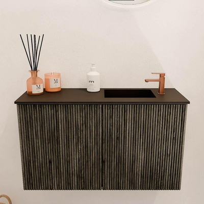 Mondiaz JOYA 70cm toiletmeubel - kleur Shadow - Wastafel FAYE positie Rechts 1 kraangat kleur Urban.