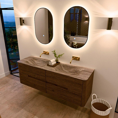 Mondiaz CIRO-DLUX Badkamermeubelset - 150x45x50cm - Solid surface wastafel Oza - 2 wasbak Dubbel - zonder kraangaten - 4 lades - Dusk