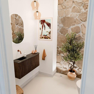 Mondiaz JOYA-DLUX 91.6cm toiletmeubel - ronding rechts kleur Walnut - Wastafel FAYE positie Links Zonder kraangat kleur Lava.