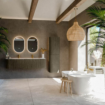 Ensemble de meuble de salle de bain Mondiaz KURVE - 170x46x40cm - 1 tiroir - 2 portes - lavabo en solid surface - double - 2 trous de robinet - Shadow