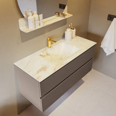 Mondiaz VICA-DLUX ensemble de meuble de salle de bain - 110cm - meuble sous-vasque fumée - 2 tiroirs - lavabo encastré nuage milieu - 1 trou de robinet - version haute 60cm - frape