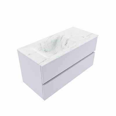 Mondiaz VICA-DLUX ensemble de meuble de salle de bain - 100cm - meuble sous-vasque cale - 2 tiroirs - lavabo encastré cloud gauche - sans trous de robinet - version haute de 60cm - opalo