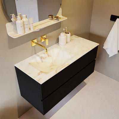 MONDIAZ VICA-DLUX Ensemble meuble de salle de bains - 110cm - meuble bas Urban - 2 tiroirs - lavabo encastré Cloud gauche - sans trous de robinet - version haute 60cm - Frappe