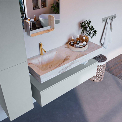 Mondiaz ALAN-DLUX Ensemble de meuble - 120cm - meuble Clay mat - 1 tiroir - Lavabo Cloud Frappe suspendu - vasque Gauche - 1 trou de robinet