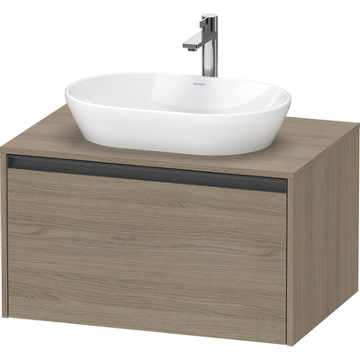 Duravit Ketho.2 Wastafelonderbouwkast - inclusief consoleplaat - met 1 lade - 80x55x45.9cm - met handgreep antraciet - eiken terra mat