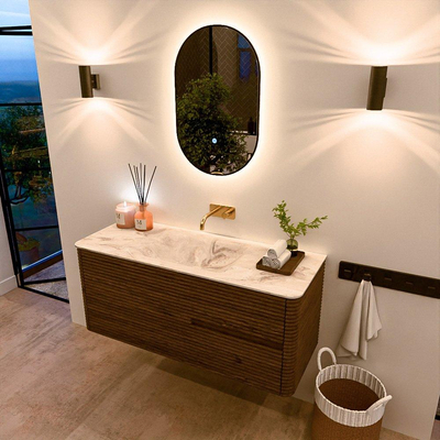 Mondiaz CIRO-DLUX Badkamermeubelset - 120x45x50cm - Solid surface wastafel Frappe - 1 wasbak Midden - zonder kraangaten - 2 lades - Dusk