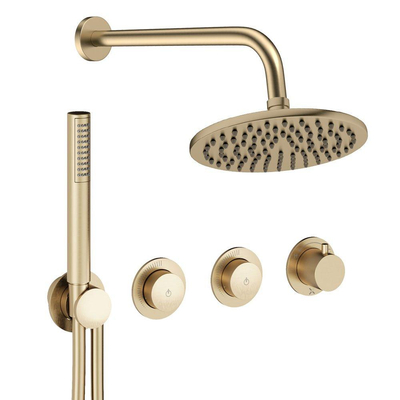 Crosswater MODULE Regendoucheset inbouw - 3 hendels - 20cm douchekop - handdouche - wandarm - geborsteld messing (goud)