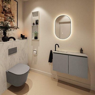 MONDIAZ TURE-DLUX Meuble toilette - 80cm - Smoke - EDEN - vasque Opalo - position gauche - 1 trou de robinet