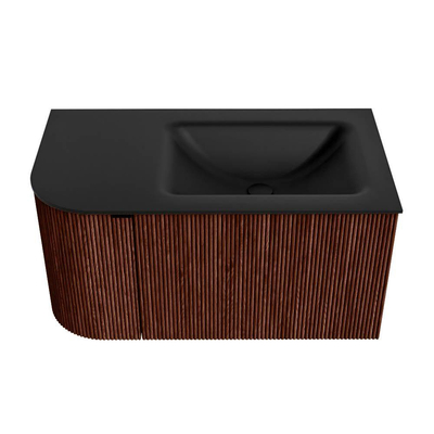 Mondiaz KURVE Badkamermeubelset - 85x46x40cm - 1 lade - 1 deur - wastafel solid surface - rechts - zonder kraangat - Ruby