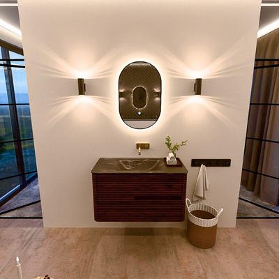 Mondiaz CIRO-DLUX Badkamermeubelset - 90x45x50cm - Solid surface wastafel Lava - 1 wasbak Midden - zonder kraangaten - 2 lades - Ruby