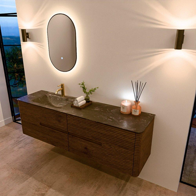 Mondiaz CIRO-DLUX Badkamermeubelset - 170x45x50cm - Solid surface wastafel Lava - 1 wasbak Links - 1 kraangat - 4 lades - Dusk