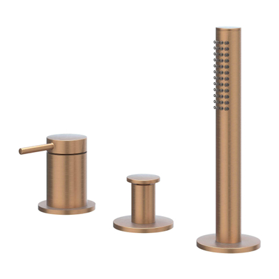 IVY Bond Combinaison pour rebord de baignoire - 3 voies - mitigeur - douchette extractible - sans bec - Cuivre brossé mat PVD