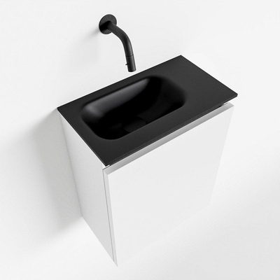 MONDIAZ TURE Toiletmeubel 40x23x50cm met 0 kraangaten 1 deuren talc mat Wastafel Eden links Solid Surface Zwart