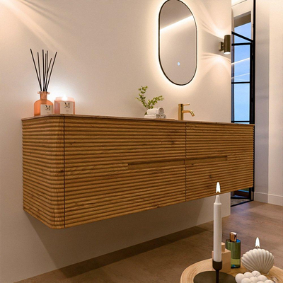 Mondiaz CIRO-DLUX Badkamermeubelset - 170x45x50cm - Solid surface wastafel Arena - 1 wasbak Rechts - 1 kraangat - 4 lades - Oak