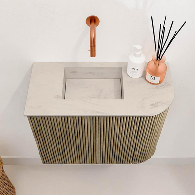 Mondiaz JOYA-DLUX Meuble de toilette 51,6cm - arrondi droite couleur Dusk - Vasque FAYE position gauche Sans trou de robinet couleur Opalo.