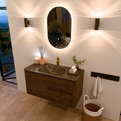 Mondiaz CIRO-DLUX Badkamermeubelset - 100x45x50cm - Solid surface wastafel Lava - 1 wasbak Midden - 1 kraangat - 2 lades - Dusk