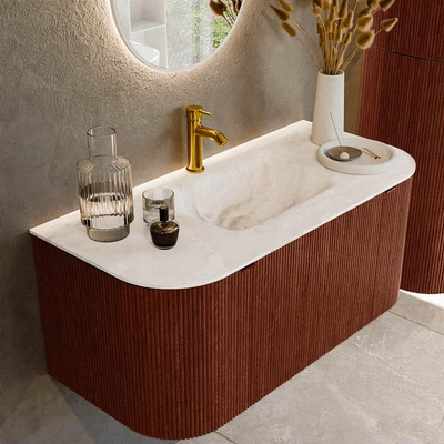 Mondiaz KURVE-DLUX Badkamermeubelset - 100x46x40cm - 1 lade - 2 deuren - wastafel solid surface - midden - 1 kraangat - Ruby