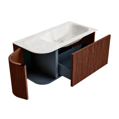 Mondiaz KURVE-DLUX Badkamermeubelset - 95x46x40cm - 1 lade - 1 deur - wastafel solid surface - rechts - 1 kraangat - Ruby