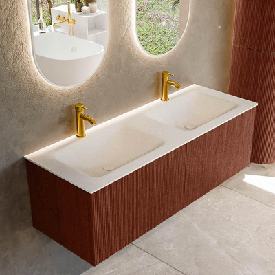 Mondiaz KURVE Ensemble de meuble de salle de bains - 130x46x40cm - 2 tiroirs - vasque solid surface - double - 2 trous de robinet - Ruby