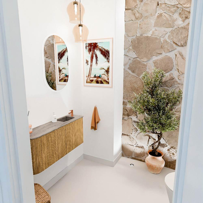 Mondiaz JOYA-DLUX 91.6cm meuble de toilette - arrondi gauche couleur Chêne - Vasque FAYE position Droite 1 trou de robinet couleur Oza