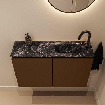 MONDIAZ TURE-DLUX 80cm toiletmeubel Rust. EDEN wastafel Lava positie rechts. Met 1 kraangat.