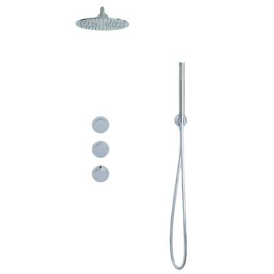 Fortifura Nebbio Ensemble de douche pluie - robinet encastré - élément encastré - coude mural de raccordement - flexible de douche lisse - douchette à main sur barre - bras mural 35cm - pomme de douche ronde - chrome