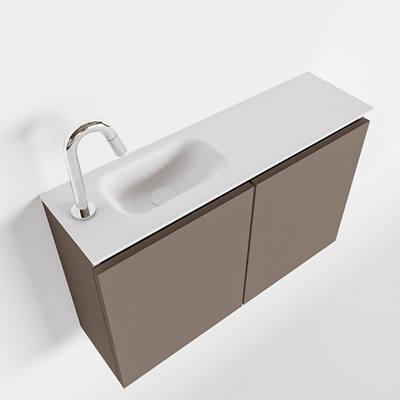 MONDIAZ TURE Kit lave-mains - 80x23x50cm - 1 trou de robinet - 2 portes - fumée mate - Lavabo à gauche - Acrylique Blanc