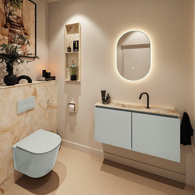 MONDIAZ TURE-DLUX Meuble toilette - 100cm - Greey - EDEN - vasque Frappe - position centrale - 1 trou de robinet