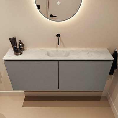 MONDIAZ TURE-DLUX Meuble toilette - 120cm - Smoke - EDEN - vasque Opalo - position centrale - sans trou de robinet