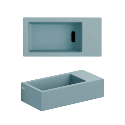 Clou Flush 3 fontaine 36x18cm sans trou de robinet à droite bleu mat cér.