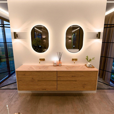 Mondiaz CIRO-DLUX Badkamermeubelset - 190x45x50cm - Solid surface wastafel Saba - 2 wasbak Dubbel - zonder kraangaten - 4 lades - Oak