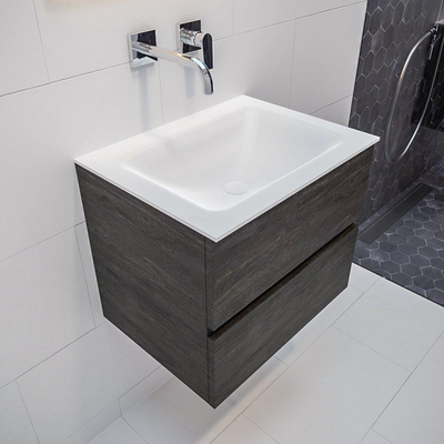 Mondiaz VICAB meuble de salle de bain - 60cm - meuble sous-vasque marron foncé - 2 tiroirs - lavabo CLOUD milieu sans trous de robinet - version XL 60cm de haut