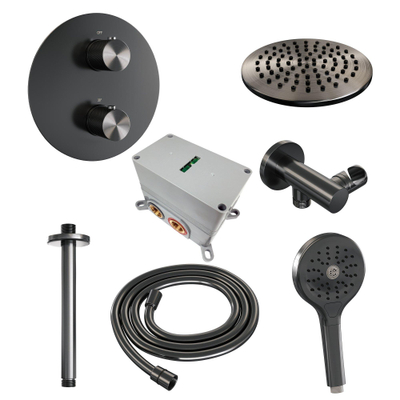 BRAUER Gunmetal Carving inbouw regendoucheset – Ø20 cm hoofddouche – 30 cm plafondbuis – ronde handdouche