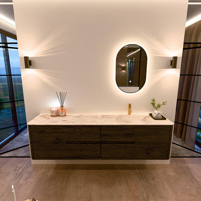 Mondiaz CIRO-DLUX Ensemble de meuble de salle de bains - 190x45x50cm - lavabo solid surface Frappe - 1 vasque à droite - 1 trou de robinet - 4 tiroirs - Shadow
