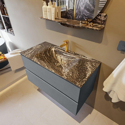 Mondiaz VICA-DLUX Ensemble de meuble de salle de bain - 90cm - meuble sous-vasque plata - 2 tiroirs - lavabo encastrée cloud milieu - 1 trou de robinet - version haute de 60cm - lave