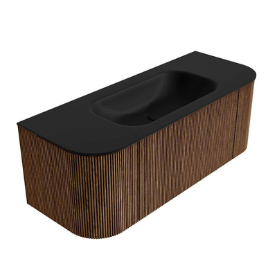 MONDIAZ KURVE 120cm Meuble salle de bain avec module 25 G et D - couleur Walnut - 1 tiroir - 2 portes - vasque BIG SMALL centre - sans trous de robinet - Urban