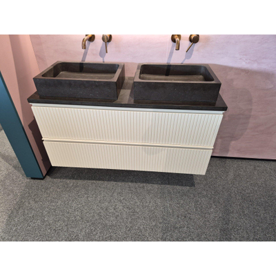 Saniclass Prime Blend Wastafelonderkast - incl blad, 2 x waskom 120x55x45.9cm - 2 lades - geintegreerde greep - MDF - mat cotton (beige) *SHOWMODEL*
