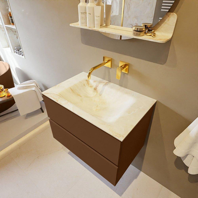 Mondiaz VICA-DLUX Ensemble de meubles de salle de bains - 70cm - rustique - 2 tiroirs - Lavabo encastré CLOUD - central - sans trou de robinet - couleur Frappe - version XL 60cm de hauteur