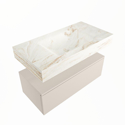 Mondiaz ALAN-DLUX Ensemble de meuble - 90cm - meuble Linen mat - 1 tiroir - Lavabo Cloud Frappe suspendu - vasque Centre - 0 trous de robinet