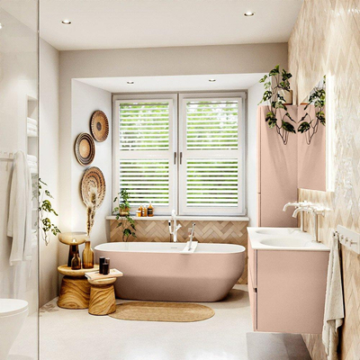 Mondiaz VICA Ensemble de meuble de salle de bain - 120cm - meuble sous-vasque rosee - 2 tiroirs - lavabo moon double - 2 trous de robinet - version haute de 60cm - talc