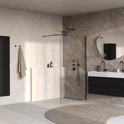 BRAUER Orion Paroi de douche à l'italienne - 120x200cm - verre transparent - traitement anticalcaire - Noir Mat