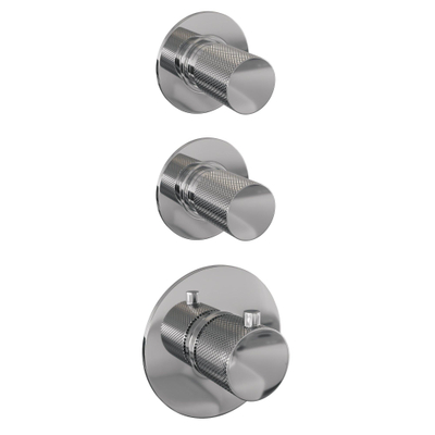 Ensemble de douche à encastrer Brauer Chrome Carving - douche principale 20 cm - 3 boutons avec relief - bras mural droit - douchette ronde 3 positions - chrome