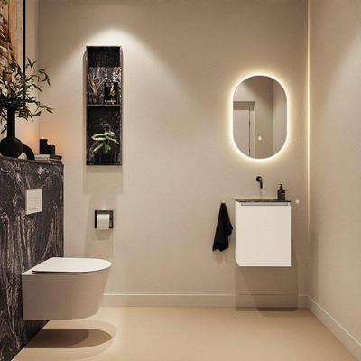 MONDIAZ TURE-DLUX Meuble toilette - 40cm - Talc - EDEN - vasque Lava - position centrale - sans trou de robinet