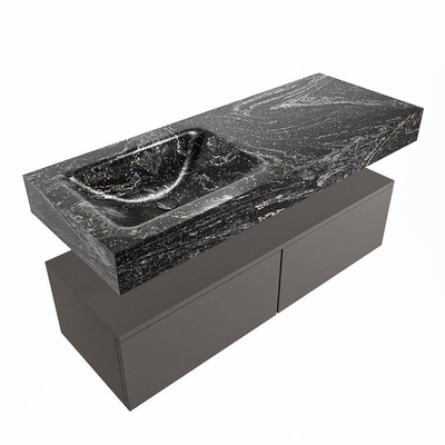 Mondiaz ALAN-DLUX Ensemble de meuble - 120cm - meuble Dark grey mat - 2 tiroirs - Lavabo Cloud Lava suspendu - vasque gauche - 1 trou de robinet